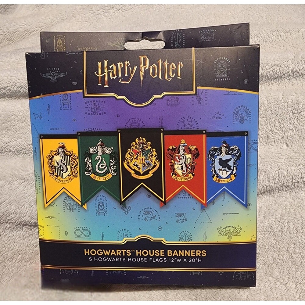 Harry Potter Hogwarts House Set of 5 House Flag Banners 12" x 20" Each New